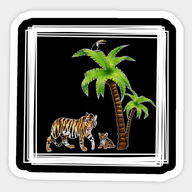 Tiger with Cub Tropical Animal Sticker by logiamerch